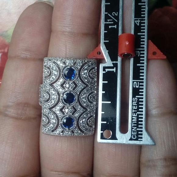 925, 2.48ctw Genuine Blue Sapphire & White Topaz Ring. FIRM. - Picture 10 of 17